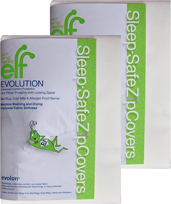 Eco Living Friendly Evolon Pillow Protector | Zippered Encasement | Sleep Safe Zipper Cover 2 Pack Queen
