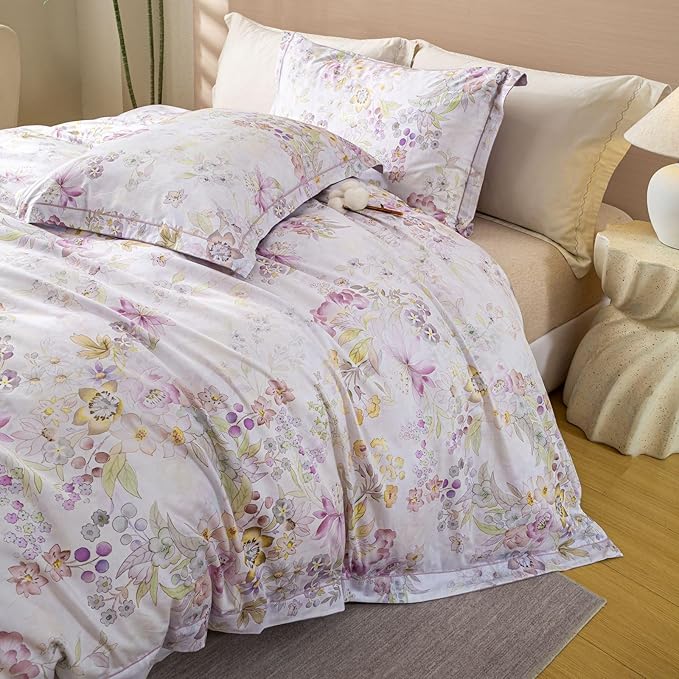 OAITE Duvet Cover Set Queen Size Floral Pattern Ultra Soft 100% Cotton Duvet Cover Sets 3-PC, Breathable Duvet Cover with Zipper Closure & Corner Ties(2 Pillow Shams,1 Duvet Cover)