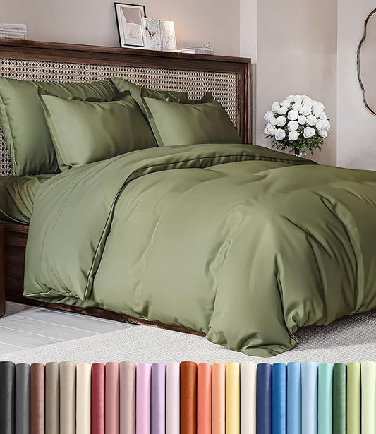Duvet Cover Cal King Size Set - Extra Soft Cal King Duvet Cover 104" x 98" with 2 Pillow Shams - Hotel Luxury, Easy Care & Fade Free w/ Zipper Closures & Ties - Comfy, Cozy & Breathable (Sage Green)