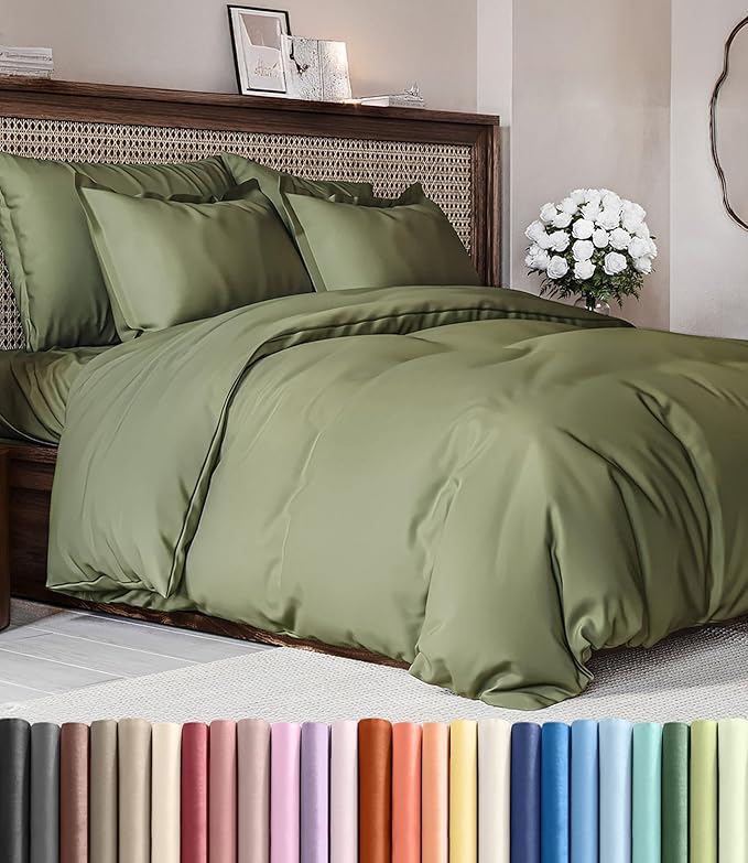 Duvet Cover King Size Set - Extra Soft King Duvet Cover 104" x 90" with 2 Pillow Shams - Hotel Luxury, Easy Care & Fade Free w/ Zipper Closures & Ties - All Season, Comfy and Breathable (Sage Green)