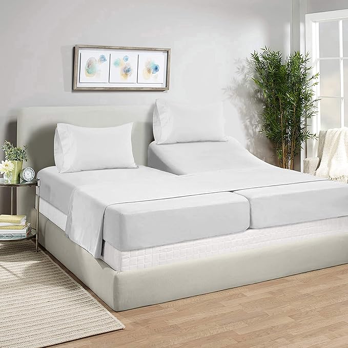 LANE LINEN 450 Thread Count 100% Cotton Split King Sheets Set for Adjustable Beds, 15" Deep Pocket Soft & Comfy Sustainably Produced Split King Sheet, Naturally Cooling Cotton Sheets -White