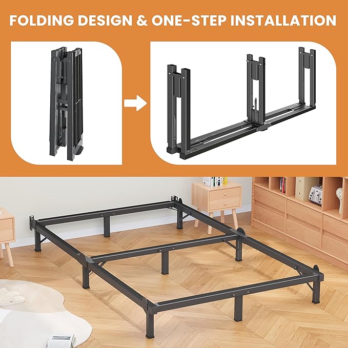 MAF Metal Bed Frame Twin XL 8 Inches, 9-Legs Support Bed Base, Twin XL Bed Frame for Box Spring and Mattress, Basics Bed Frame Headboard Attachable Tool-Free Easy Assembly, Black
