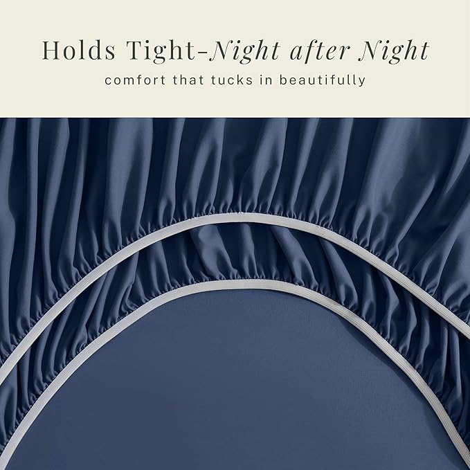 Hearth & Harbor Extra Deep Pocket Sheets - Fits Mattress 18-24 Inches Deep - Extra Deep Pocket Twin Sheets Sets - 4 Piece Twin Size - Navy Blue