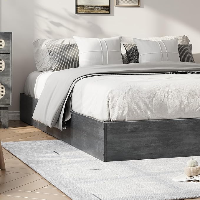 Garvee Wood Platform Bed Frame, Queen Size Low Profile Bed Frame Without Headboard, Wood Slat Support, No Box Spring Needed, Easy Assembly