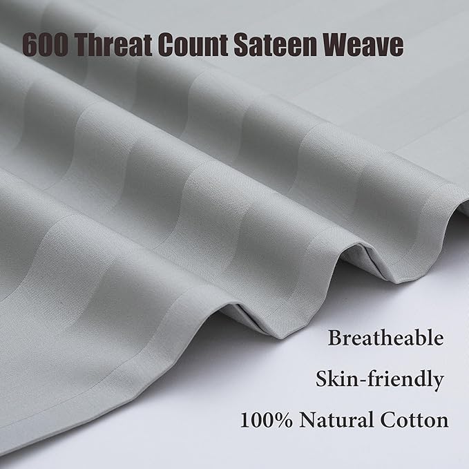 100% Cotton Classic Pillow Protectors with Invisible Zipper, 600 Thread Count Sateen Weave Soft and Breathable Pillow Cases, Protect Pillows from Dirt, Dust and Debris (King, 20"x36", Set of 4)