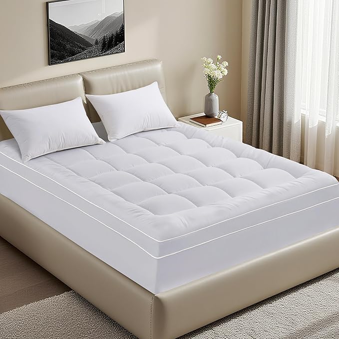 Mattress Topper Full Size Breathable Filled Soft Fluffy Supportive for Back Pain Relief, Bed Mattress Pad Pillow Topper with Extra Thick Padded Protector for 8"-21" Deep Pocket
