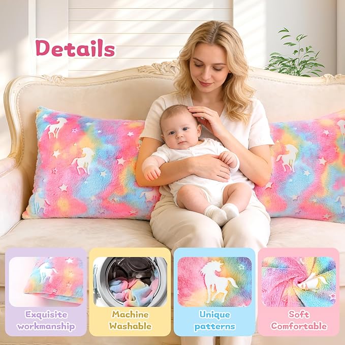 Cloele Body Pillow Cover Glow in The Dark Long Pillow Cases Full Length Pillow Case - 21x54 inches Unicorns Ultra Soft Body Pillowcase for Kids Girls Decorative Body Pillow Pillowcases(Only Cover)