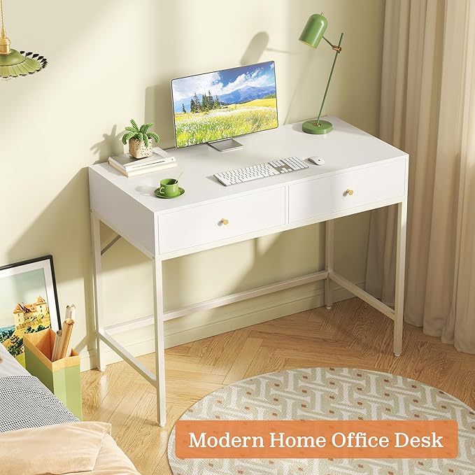 SUPERJARE Vanity Desk with Drawers, 31.5 inch Computer Desk, Modern Simple Home Office Desks, Makeup Dressing Table for Bedroom - White