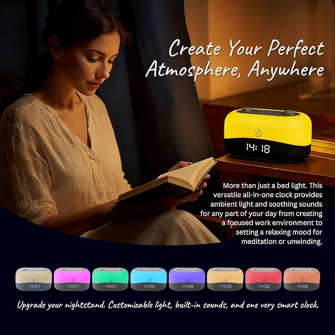 Sleep ZM White Noise Machine with 29 Sounds + 16 Colors Digital Alarm Clock & Amber Night Light for Blue Light Blocking, Gentle Wake Alarm, Sleep Timer & Memory Function for Adults & Kids