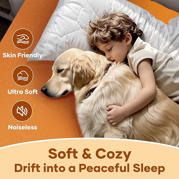 OhGeni 100% Waterproof Mattress Protector, Queen Size Orange, Fitted Sheet with Deep Pockets, 6''-18'', Premium Noiseless Breathable Soft Material, Mattresses Cover for Bed