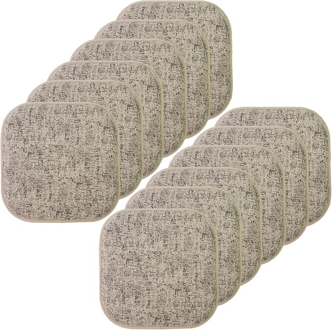 Sweet Home Collection Chair Cushion Memory Foam Pads Honeycomb Pattern Slip Non Skid Rubber Back Rounded Square 16" x 16" Seat Cover, 12 Pack, Broadway Chocolate/Cream