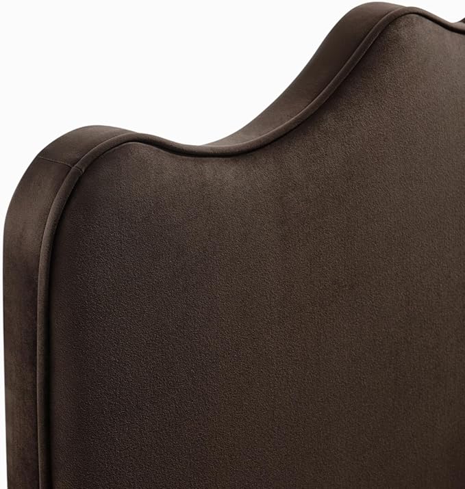 Monday Athena Full Size Performance Velvet Adjustable Headboard in Chocolate Brown - with Scalloped Wave Design and Stain-Resistant Velvet Upholstery