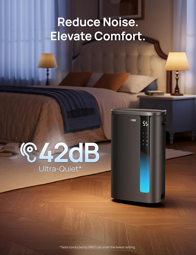 DREO 73 Pint Smart Dehumidifier for Basement, Home & Large Room up to 2000 Sq Ft, Energy Star 6.0 Dehumidifier with Drain Hose, Quiet 42dB, Auto Humidity Control, 3 Fan Speeds, Timer, Continuous Drain