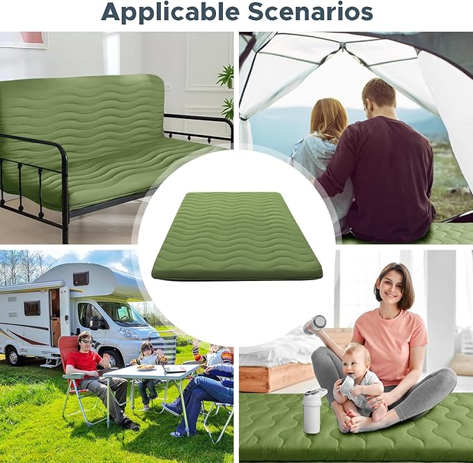 Japanese Floor Mattress, 100% High Density Comfortable Foam, 4" Thicken Foldable Mattress Tatami Mat Sleeping Pad, Ideal for Comfort and Support, Kids Floor Lounger Camping Bed Sofa, Green, Queen