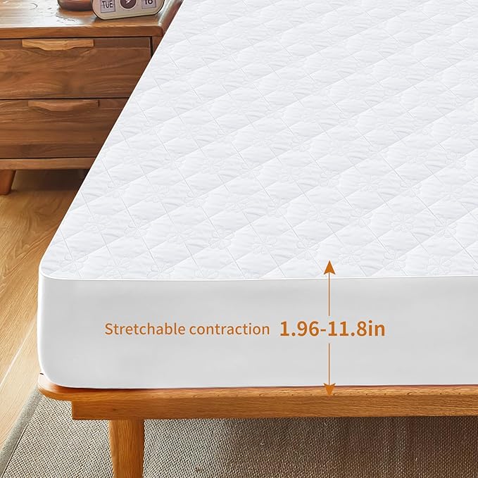 Waterproof Mattress Protector, Noiseless King Size Mattress Pad with Deep Pocket Fitted Up to 6-12 inches, Soft Breathable Bed Mattress Cover Washable for Bedroom, Hotel(1, White, King)