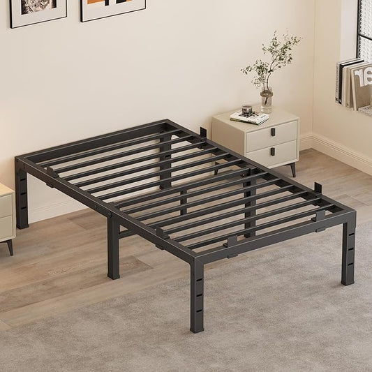 18 Inch Twin XL Bed Frames, Heavy Duty Metal Platform 3500 lbs Capacity, No Box Spring Needed, 6 Mattress Slide Stopper, Headboard Holes, Noise-Free, Easy Assembly, Black