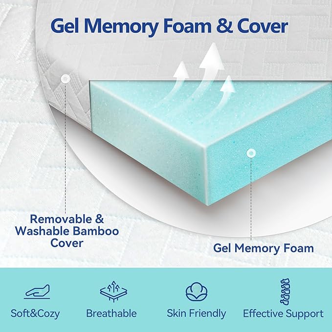 3 Inch Gel Memory Foam Mattress Topper Twin XL Size for Back Pain, Cooling Mattress Pad Bed Topper with Removable and Washable Bamboo Cover, CertiPUR-US & Oeko-Tex Certified – White