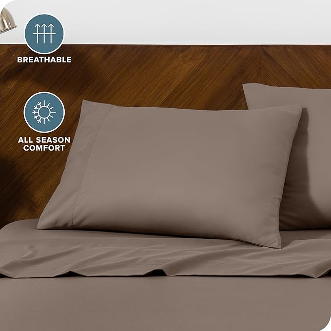 Bare Home Microfiber Pillow Cases - King 20x40 - Cooling Pillowcases - Double Brushed - Easy Care - Envelope Closure (King Pillowcase Set of 2, Taupe)