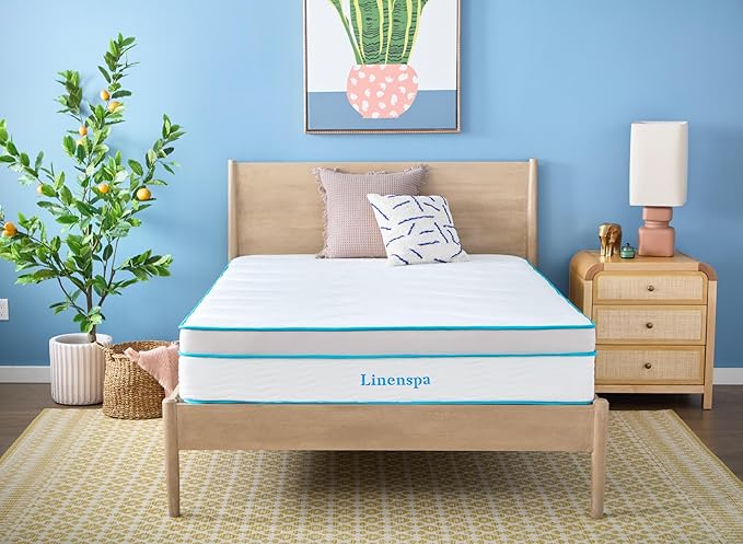 Linenspa 12 Inch Memory Foam and Spring Hybrid Mattress - Medium Plush Feel - Bed in a Box - Pressure Relief and Adaptive Support - Breathable - Cooling - Primary Bedroom - Queen Size