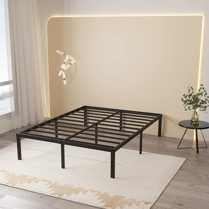 Maenizi California King Bed Frames, 16 Inch Heavy Duty Metal Platform Support Up to 3000 lbs with Steel Slat, No Box Spring Needed, Easy Assembly, Noise Free, Black