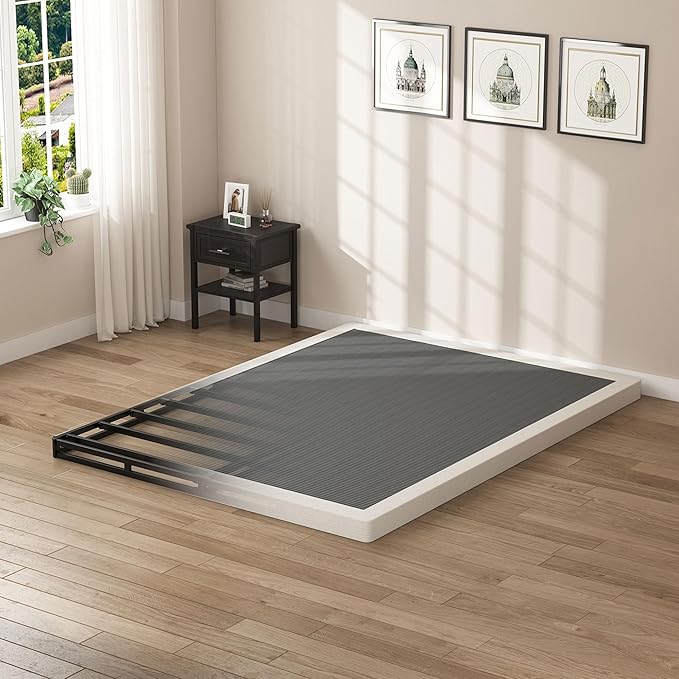 SHOANED Queen Size Box Springs - 3 Inch Low Profile Mattress Foundation No Noise Heavy Duty Metal Basics Bed Base with Clean Fabric Cover, Easy Assembly