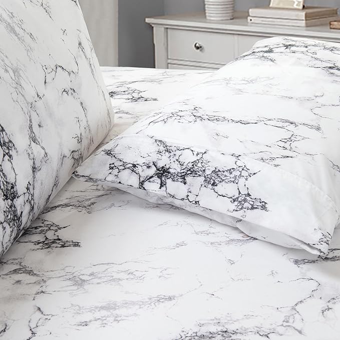 Elegant Comfort Luxury Ultra-Soft 2-Piece Pillowcase Set - 1500 Premium Hotel Quality Microfiber Double Brushed - Wrinkle Resistant, Standard/Queen, Marble Pattern White