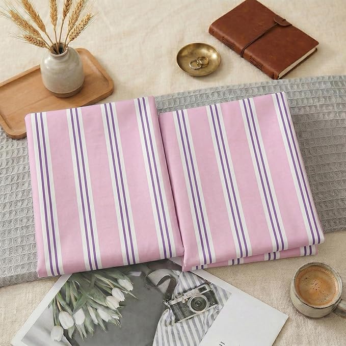 Merryword Queen Size Pillowcases, 100% Cotton Pillow Cases, Purple Striped Pillowcases, Soft Breathable Ribbon Stripe Pillow Covers, Set of 2