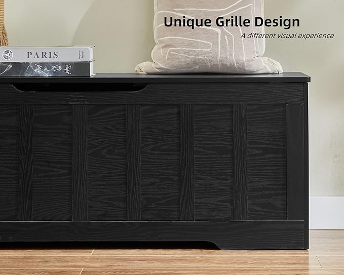 VANKILEY 51.2" Storage Chest Extra Large,Storage Bench with 2 Safety Hinges,Shoe Bench,51.2 * 15.7 * 19.1 inches,Wooden Trunk for Bedroom,livingroom,entryway,Supports 220 lb,Easy Assembly(Black).