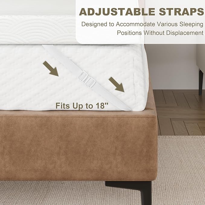 Zenzy 3" King Mattress Topper Cover, Oeko-TEX Certified, Ultra-Soft Zippered Topper Protector with Adjustable Straps, Washable (Cover Only)