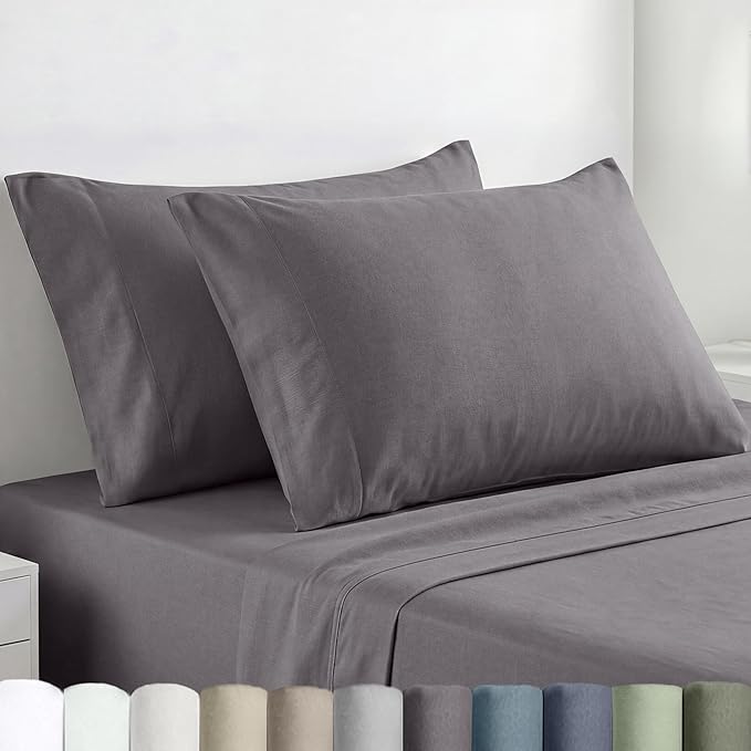California Design Den 100% Egyptian Cotton King Pillow Cases Set of 2 - Crisp Percale Feel, Soft & Breathable King Pillowcases Cotton Set - Grey