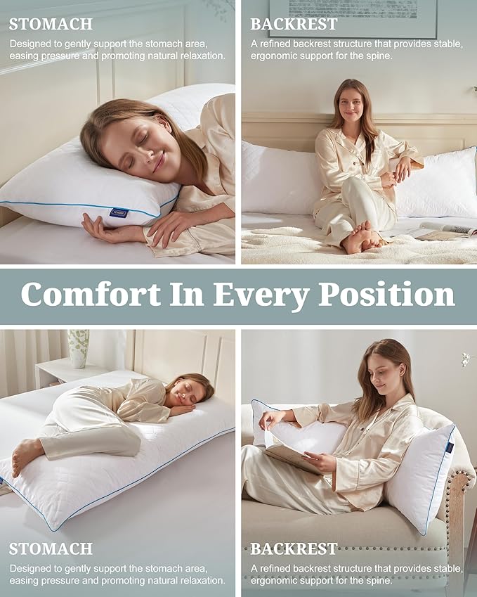 YZ HOME Long Body Pillow for Adults, Firm Body Pillow Shredded Memory Foam, Adjustable Height,Support for Side Sleeping & Pregnant Women(White, 20x54 Inch)