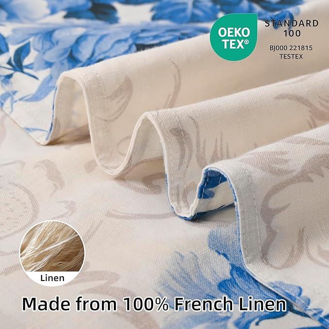 CHUFFED 100% French Linen Pillow Cases Porcelain Bloom Print, Farmhouse Floral Stone Washed Pillow Shams with Envelope Closure Soft Breathable Vintage Pillow Covers for Decor,20x36 inches