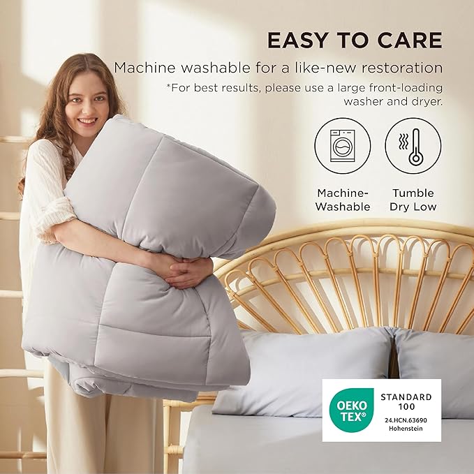 Bedsure Comforter Duvet Insert - Quilted Comforters Cal King Size, All Season Duvet, GentleSoft Down Alternative Bedding, with 8 Tabs, Gifts for Women/Men, Light Grey, California King 96 X 102 Inches