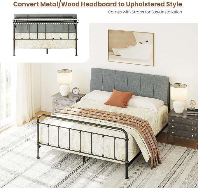 Queen Size Headboard Only-No Assembly, Upholstered Headboard Queen Size Linen Fabric Modern Style Headboards Extra-Thick, Dark Gray