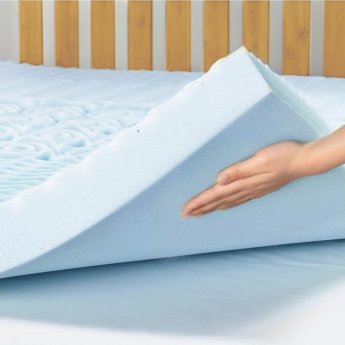 Mellow 4 Inch 5-Zone Memory Foam Mattress Topper, Cooling Gel Infusion, Dorm Essentials, Full Blue