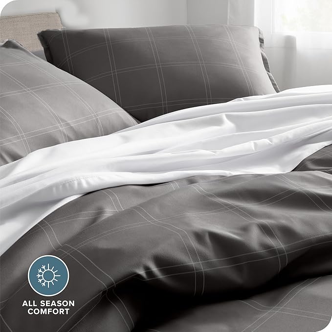 Bare Home Duvet Cover - Oversized Queen Size Bedding Set - Premium 1800 Super Soft Collection - Lightweight, Cooling - Soft Breathable Duvet Cover (Oversized Queen, Modern Plaid - Grey/White)