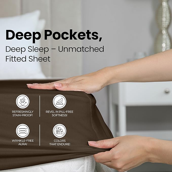 Utopia Bedding King Fitted Sheet - Bottom Sheet - Deep Pocket - Soft Microfiber - Shrinkage and Fade Resistant - Easy Care -1 Fitted Sheet Only (Brown)