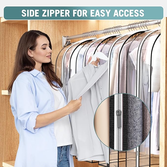 Liuoud Clear Garment Bags for Hanging Clothes10” Gusseted, Suit Bags for Closet Storage, Hanging Plastic Clothes Cover for Coat, Dress, Fur, Shirt, 2 Pack, 40” Long