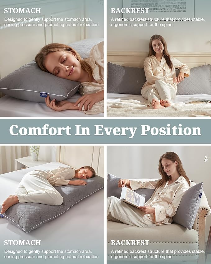 YZ HOME Long Body Pillow for Adults, Firm Body Pillow Shredded Memory Foam, Adjustable Height,Support for Side Sleeping & Pregnant Women(Grey, 20x54 Inch)
