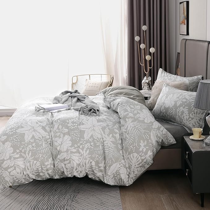 OAITE Duvet Cover Set Twin Size Floral Pattern 600 Thread Count Ultra Soft 100% Long Staple Cotton Duvet Cover Sets 3-PC, Breathable Duvet Cover with Zipper Closure & Corner Ties