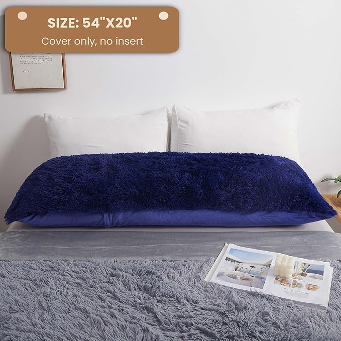 MEGO Shaggy Plush Body Pillow Cover, Faux Fur Fluffy Body Pillowcase, 20x54 Boho Fuzzy Full Body Pillow Case, Furry Long Big Throw Pillow Sham with Zipper for Home Bedding Couch Living Room Royal Blue