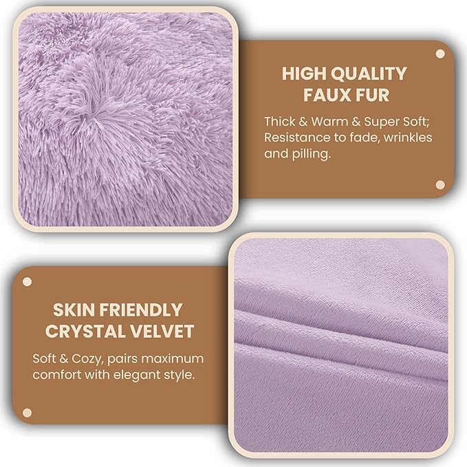MEGO Fluffy Body Pillow Cover, 20x54 Shaggy Faux Fur Body Pillow Case, Comfy Plush Fuzzy Body Pillowcase, Furry Long Throw Bed Pillow Cover with Zipper for Women Side Sleeper Lavender Light Purple