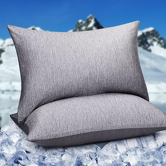 HOMFINE Cooling Pillowcases King Size - Double Side Q-Max 0.439 Cooling Fiber for Pillow Protector, Breathable Cold Pillow Cover for Hot Sleeper Night Sweat, Hidden Zipper, 2 Pack (20"x36", Black)