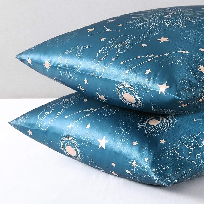 EXQ Home Satin Pillowcase for Hair and Skin, Soft Cooling Printed Pillow Cases King Size Set of 2 Satin Pillow Case with Envelope Closure (Sun,20x40 inches)