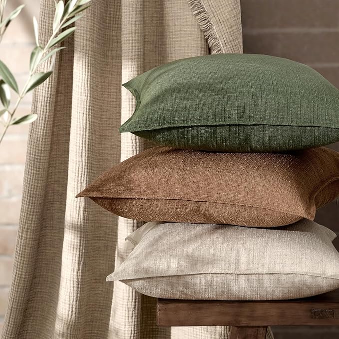 MIULEE Euro Sham Pillow Covers for Bed 26x26, 2 Pack Brown Thick & Textured Decorative Throw Pillow Covers, Neutral Linen Cushion Cases, Modern Farmhouse Home Decor, No Filling