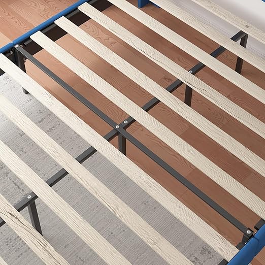 VECELO Queen Bed Frame Upholstered Platform with Fabric Headboard,Wooden Slats Support/No Box Spring Needed/Mattress Foundation,Dark Blue