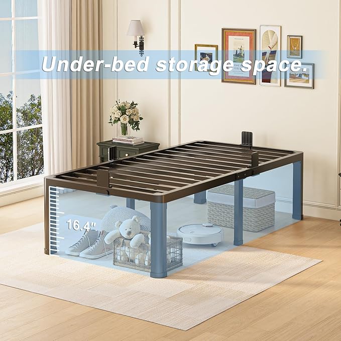 Yitong Angel 18 inch Twin Bed Frame with Round Corner Legs Mattress Slide Stopper,3500 lbs Heavy Duty Metal Platform,No Box Spring Needed,Steel Slat Support,Easy Assembly,Noise Free