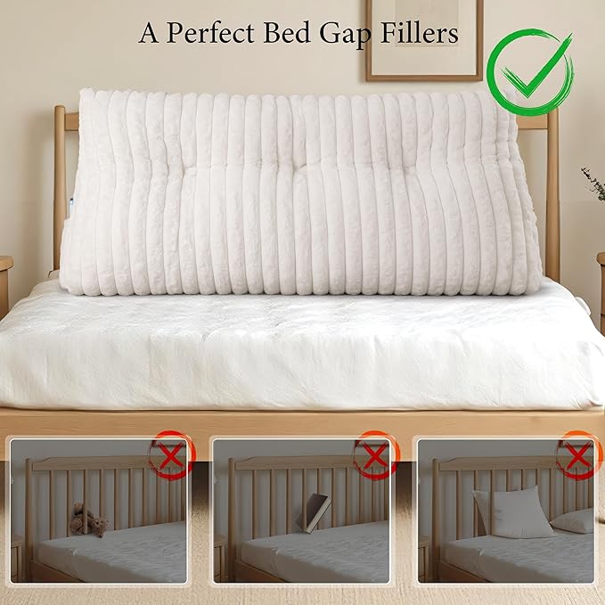 Headboard Pillow Twin XL, Triangular Wedge Pillow Headboard, Cushion Headboards Reading Pillows, Backrest Pillows for Sitting in Bed or Working with Removable Cover, Beige