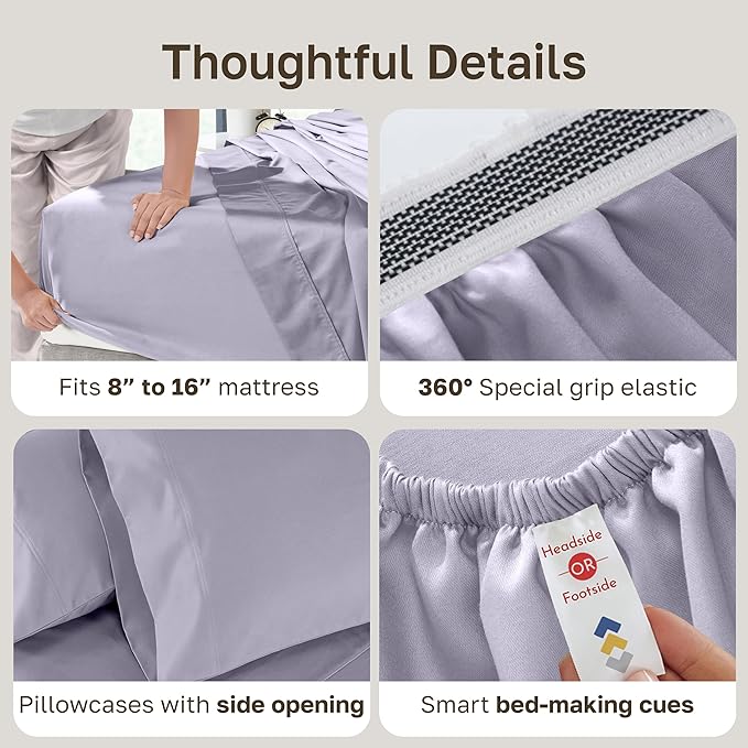 California Design Den Luxury King Size Sheets Set - 800 Thread Count, 100% Cotton Sheets, Soft Sateen, Deep Pockets Bedding Set - Lavender