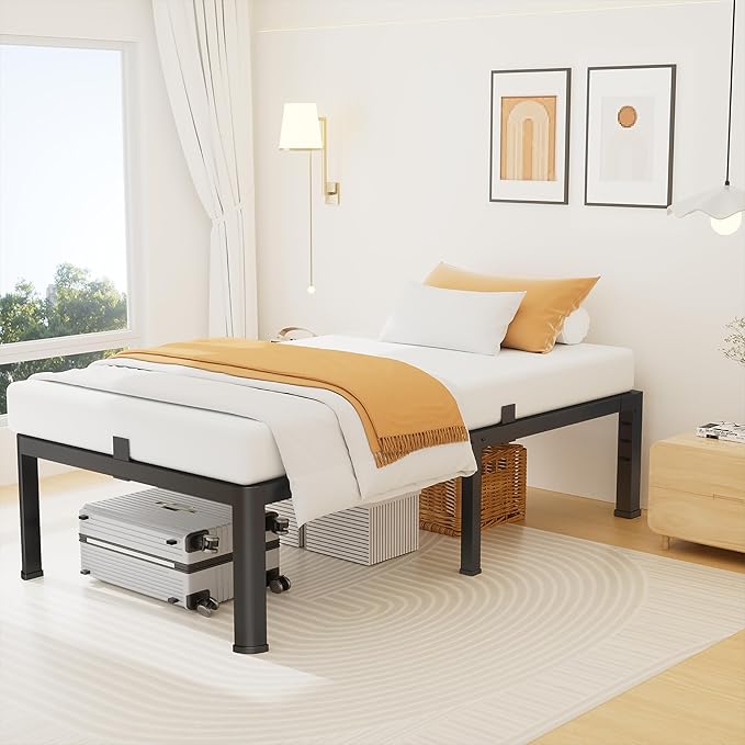 14 Inch Twin Bed Frame, Metal Platform Bed Frame with Round Corner Legs, 3500 lbs Heavy Duty Steel Slats Support, No Box Spring Needed, Noise Free, Easy Assembly, Black